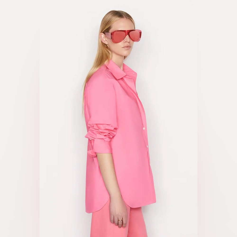 FRAME The Oversized Vacation Organic Cotton Shirt Bright Pink - Picture 6 of 15
